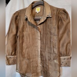 HATE Gold Button-down Women's Gold Top With Crystal Accents